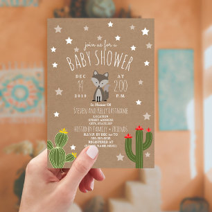 Invitation Desert Stars Wolf Pup Baby shower neutre
