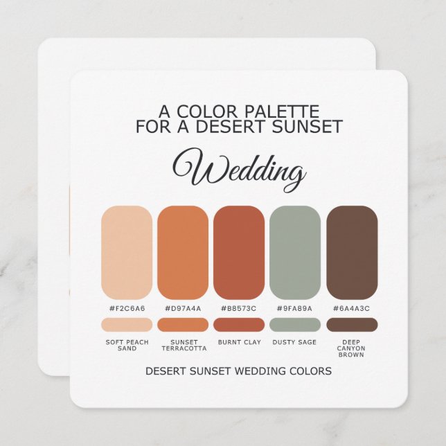 Invitation Desert Sunset Boho Wedding Color Palette Card (Devant / Derrière)
