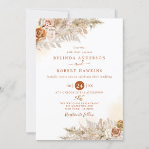 Invitation Désert Terme Automne Boho Rose Pampas Mariage