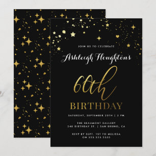 Invitation Design Black & Gold Star Confetti 60e anniversaire