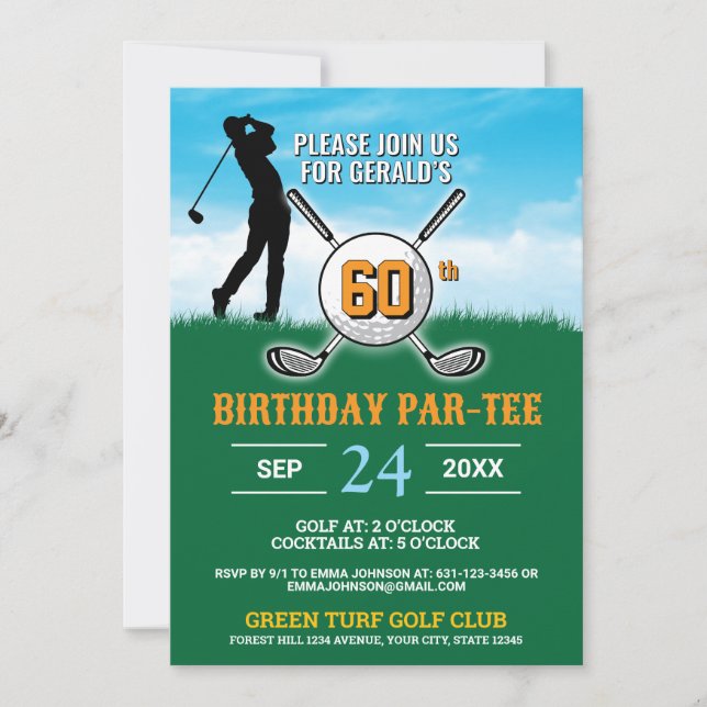 Invitation Design d'anniversaire de golf élégant (Devant)