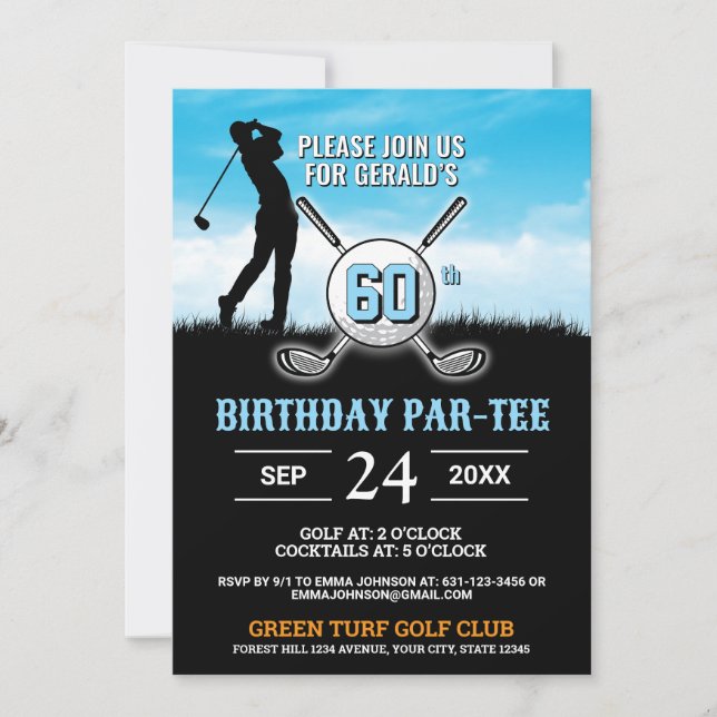 Invitation Design d'anniversaire de golf élégant (Devant)