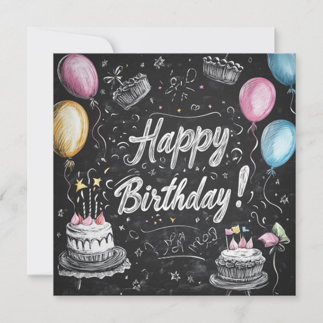 Invitation Design d'anniversaire de style Chalkboard (Devant)