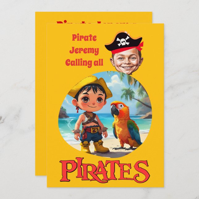 Invitation Design de caricature pirate personnalisé avec plag (Devant / Derrière)