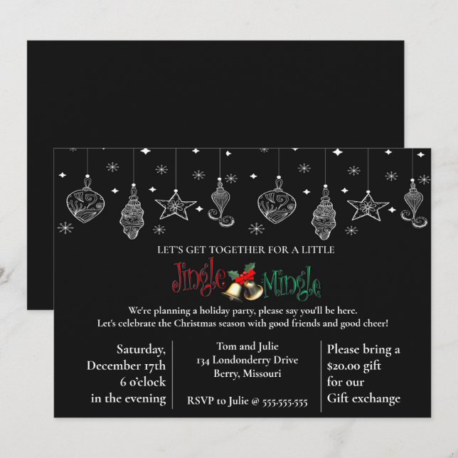 Invitation Design de Noël noir élégant (Devant / Derrière)