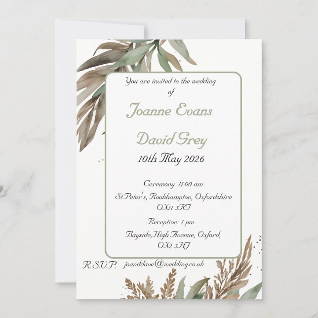 Invitation Design de pulvérisation en feuilles brunes et vert (Devant)