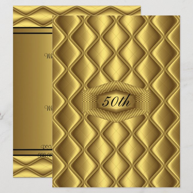Invitation Design d'or 50e anniversaire fête anniversaire (Devant / Derrière)