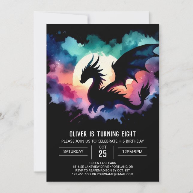 Invitation Design Dragon Birthday personnalisable (Devant)