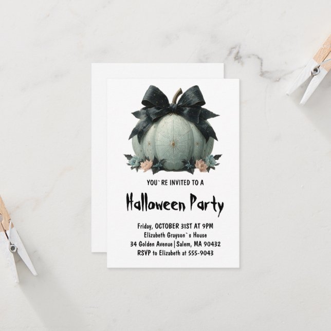 Invitation Design élégant Citrouille Halloween Party (Devant/Arrière en situation)