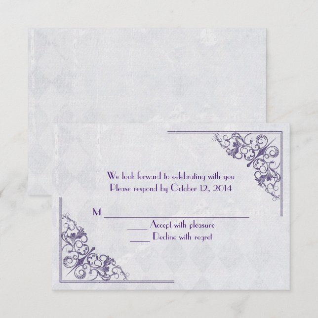 Invitation design élégant de coin RSVP violet (Devant / Derrière)