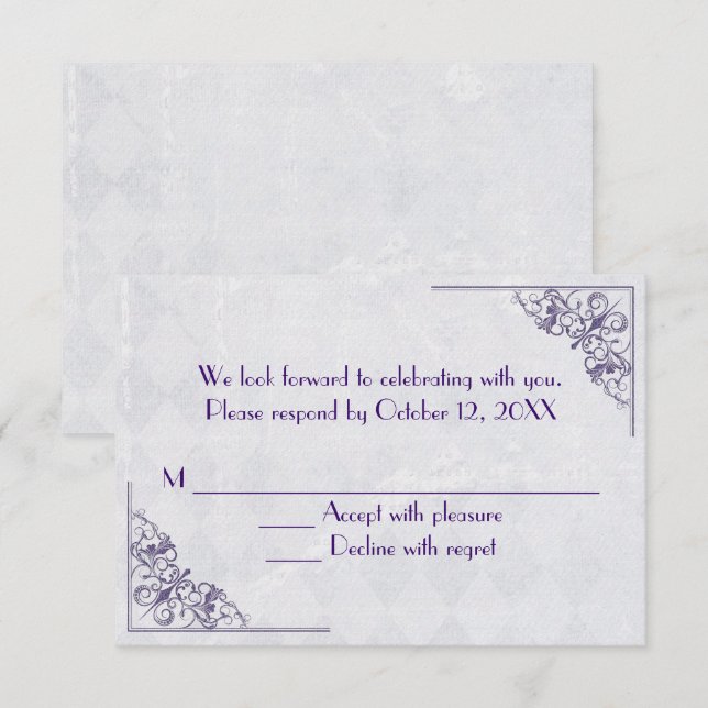 Invitation design élégant de coin RSVP violet (Devant / Derrière)