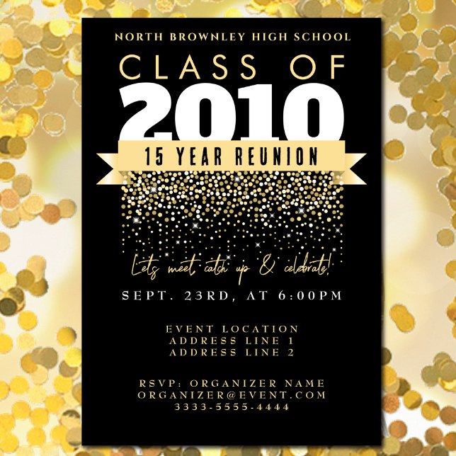 Invitation Design élégant de réunion scolaire (Elegant High School Reunion design with golden confetti)