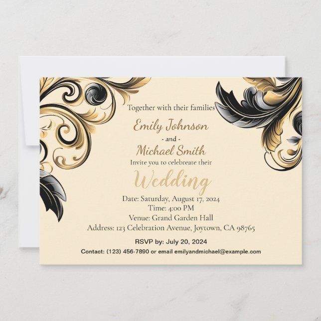 Invitation Design élégant noir et or (Devant)