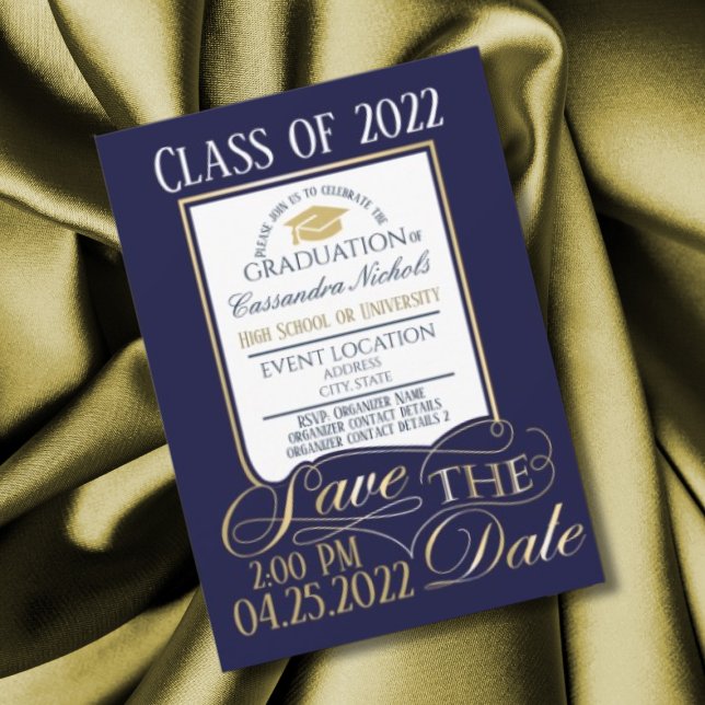 Invitation Design élégant, or, blanc et bleu Graduation (Elegant blue graduation invitation
)