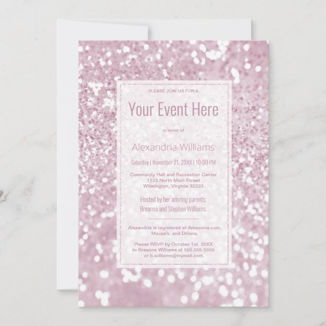 Invitation Design élégant rose blanc parties scintillant glam (Devant)
