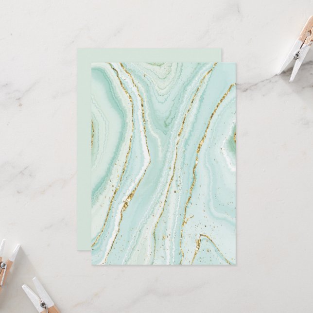 Invitation design en marbre liquide peint à la main avec gli (Devant/Arrière en situation)