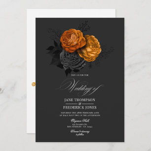 Invitation Design floral gothique noir et orange élégant