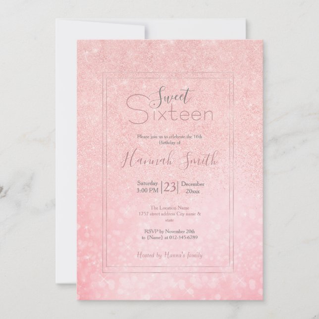Invitation Design luxueux parties scintillant rose fille (Devant)