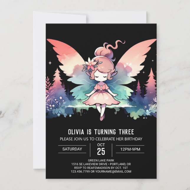 Invitation Design minimaliste Fée Anniversaire (Devant)
