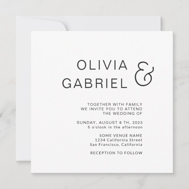 Invitation Design minimaliste. Mariage blanc moderne (Devant)