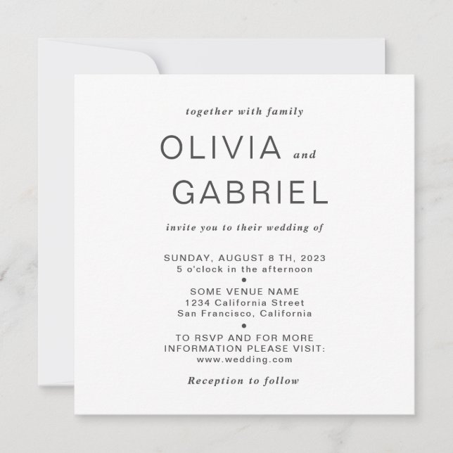 Invitation Design minimaliste. Mariage noir moderne (Devant)