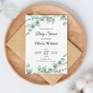 Invitation Design moderne de pattes florales vert et blanc