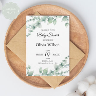 Invitation Design moderne de pattes florales vert et blanc