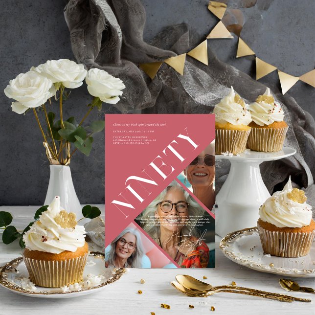 Invitation Design Moderne Ninety | 90e anniversaire 3 Photo (Créateur téléchargé)