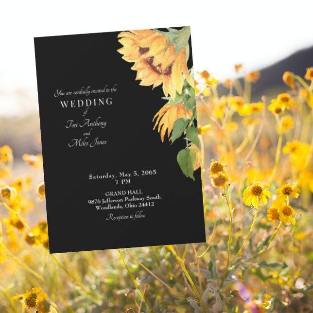 Invitation Design moderne tournesol Floral Mariage noir (Créateur téléchargé)