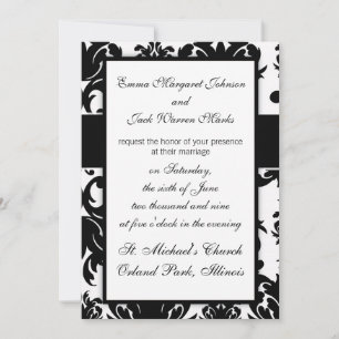 Invitation design noir blanc damassé