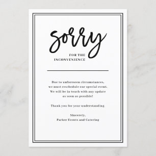 Invitation Désolé pour les inconvénients  Annulation ou repor