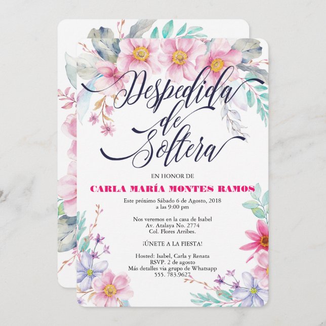 Invitation Despedida de Soltera, En español (Devant / Derrière)
