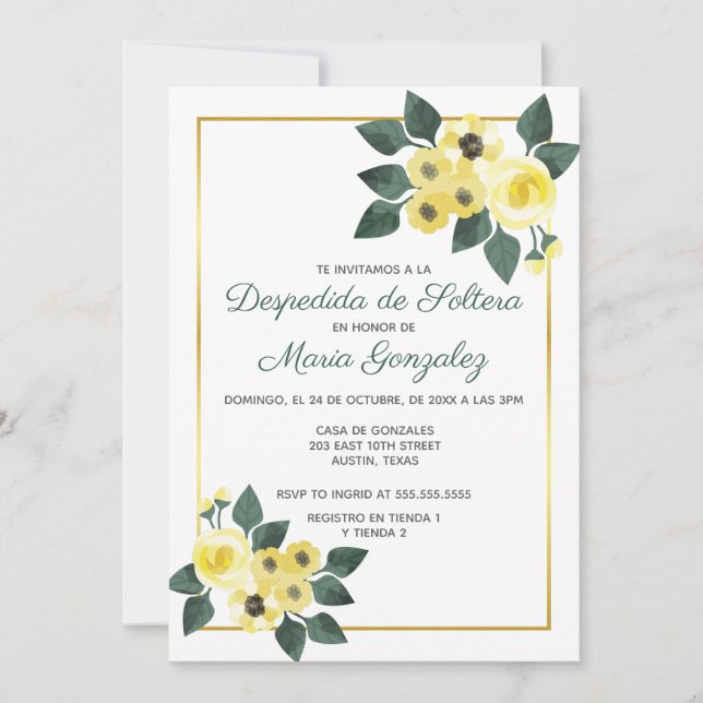 Invitation Despedida de Soltera Flores Amarilla Fête des mari (Devant)