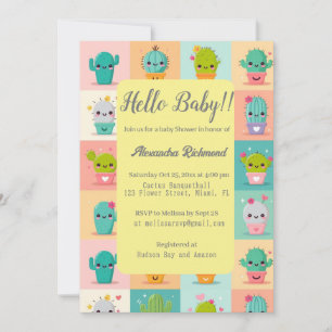 Invitation Dessert cactus & Baby shower Succulent sans coutur