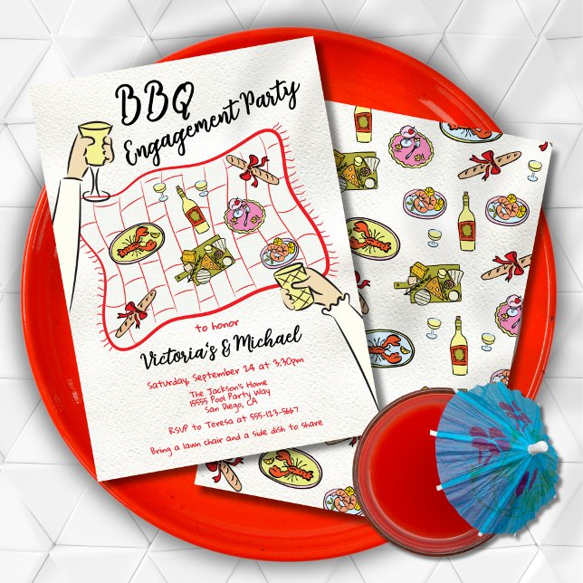 Invitation Dessin à la main de la partie d'engagement pique-n (Créateur téléchargé)