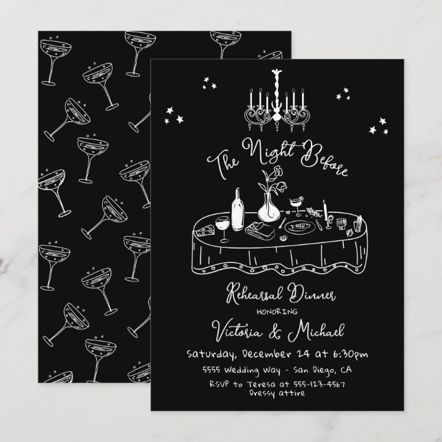 Invitation Dessin À La Main Nuit Avant Le Dîner De La Répétit (Devant / Derrière)
