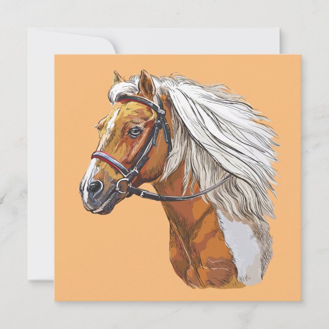Invitation Dessin à la main portrait de cheval Pinto (Devant)