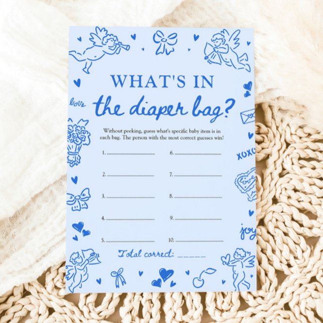 Invitation Dessin à la main Quelle est la composition du sac  (Hand Drawn What's In The Diaper Bag Baby Shower)