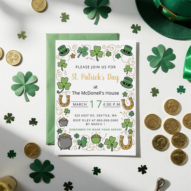 Invitation Dessin à main levée Doodle Saint-Patrick jour fant (Hand Drawn Doodle Whimsical St Patricks Day Invitation)