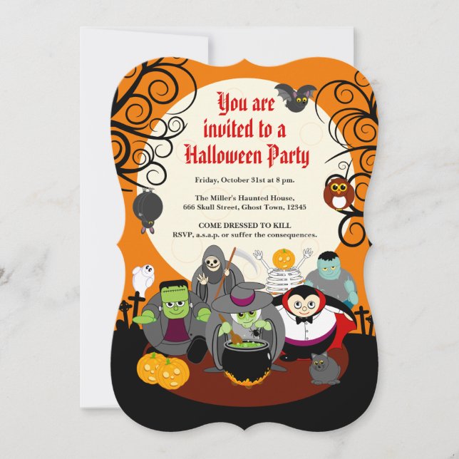 Invitation Dessin amusant Halloween monster costume groupe de (Devant)