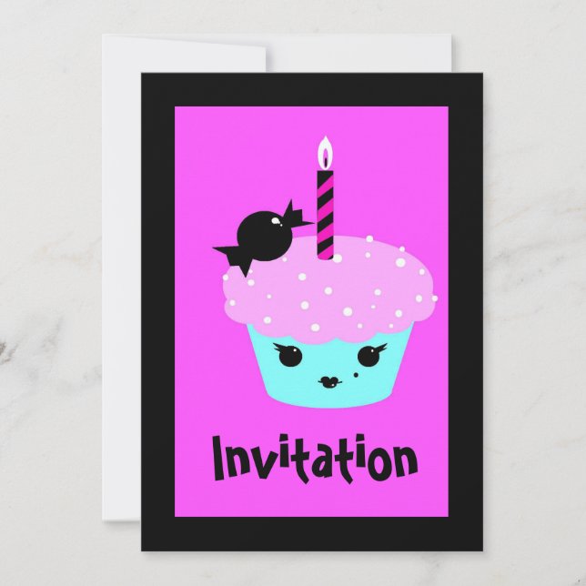 Invitation dessin animé de kawaii animé Emo goth cupcake (Devant)