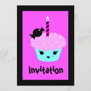Invitation dessin animé de kawaii animé Emo goth cupcake