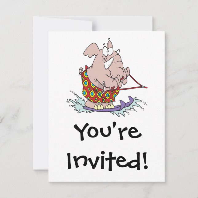 Invitation dessin animé d'éléphant de ski nautique (Devant)