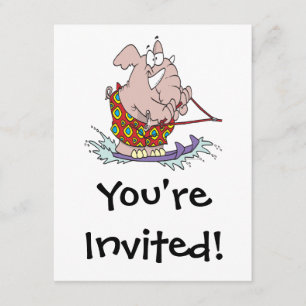 Invitation dessin animé d'éléphant de ski nautique
