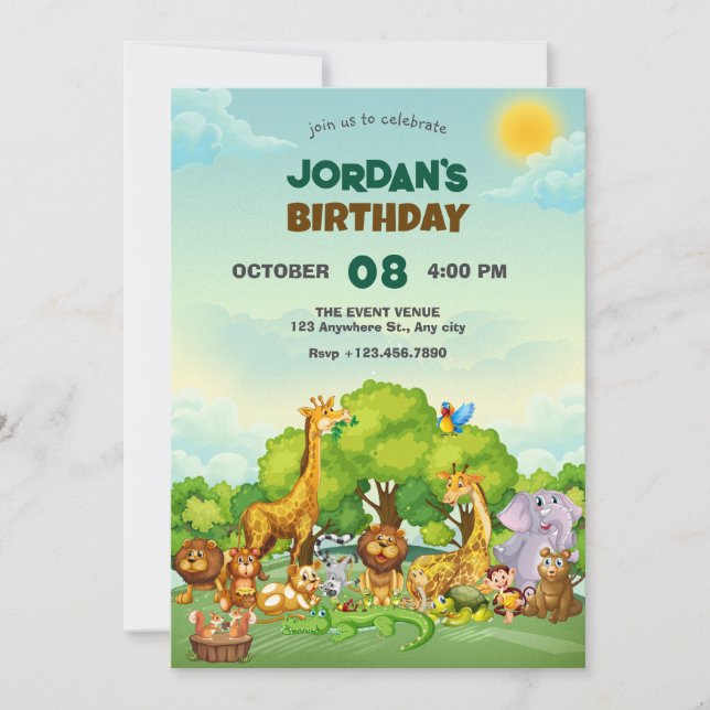 Invitation Dessin animé zoo animaux mignons  (Devant)