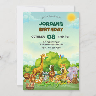 Invitation Dessin animé zoo animaux mignons
