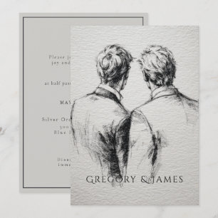 Invitation Dessin au crayon de mariage gay / mariés