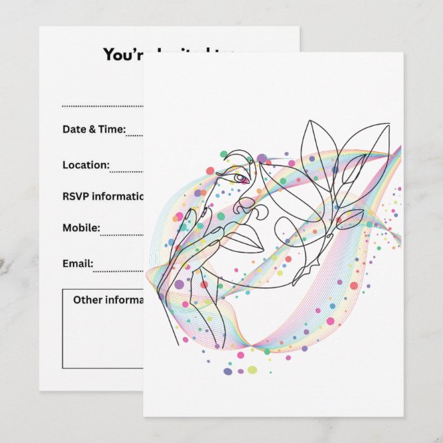 Invitation dessin au trait design de visage simple arty (Devant / Derrière)