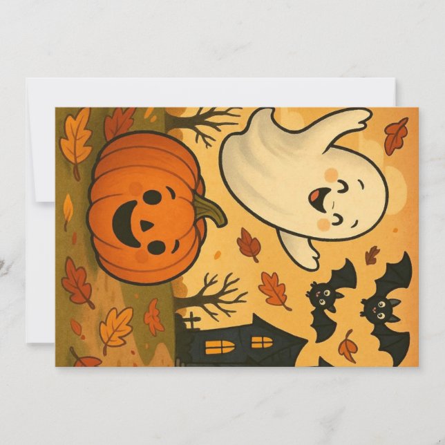 Invitation Dessin citrouille du fantôme d'Halloween/automne m (Devant)