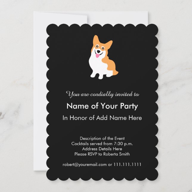 Invitation Dessin Corgi mignon - Ajoutez votre propre texte (Dos)